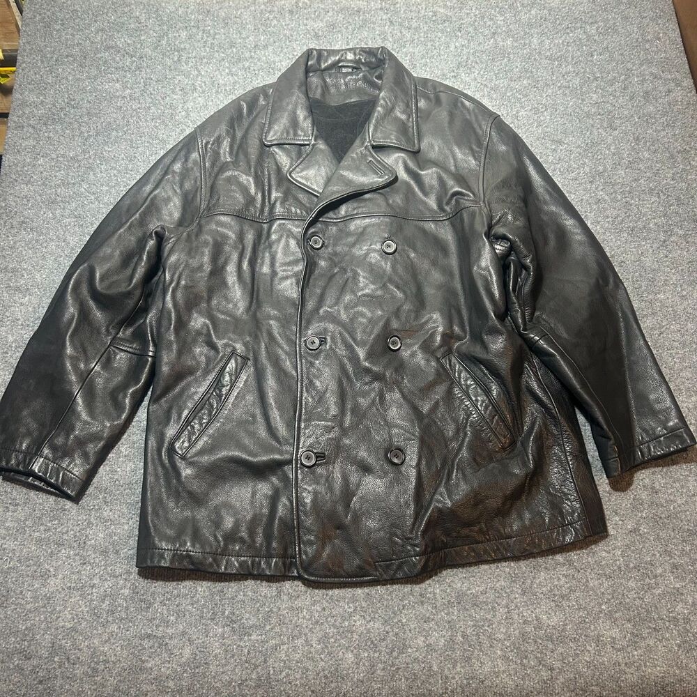 Kenneth Cole new york Men's 100% Leather Jacket Size X-Large Black Button Front